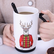 Creative ceramic cup Large capacity water cup Mug Simple couple cup with lid spoon Coffee cup Milk cup Tea cup