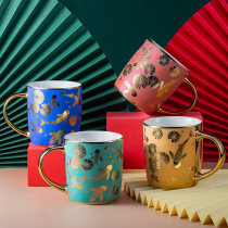 Chinese style creative personality couple ceramic National tide Gift office water cup with spoon Drinking water Mark cup Household