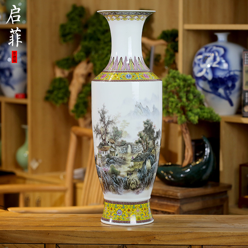 Jingdezhen ceramic landscape floor vase home 60 cm sitting room adornment ceramics furnishing articles opening gifts