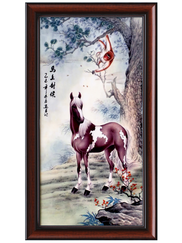 Jingdezhen famille rose porcelain plate painting the living room sofa setting metope porch decoration horse mural vertical version of animals