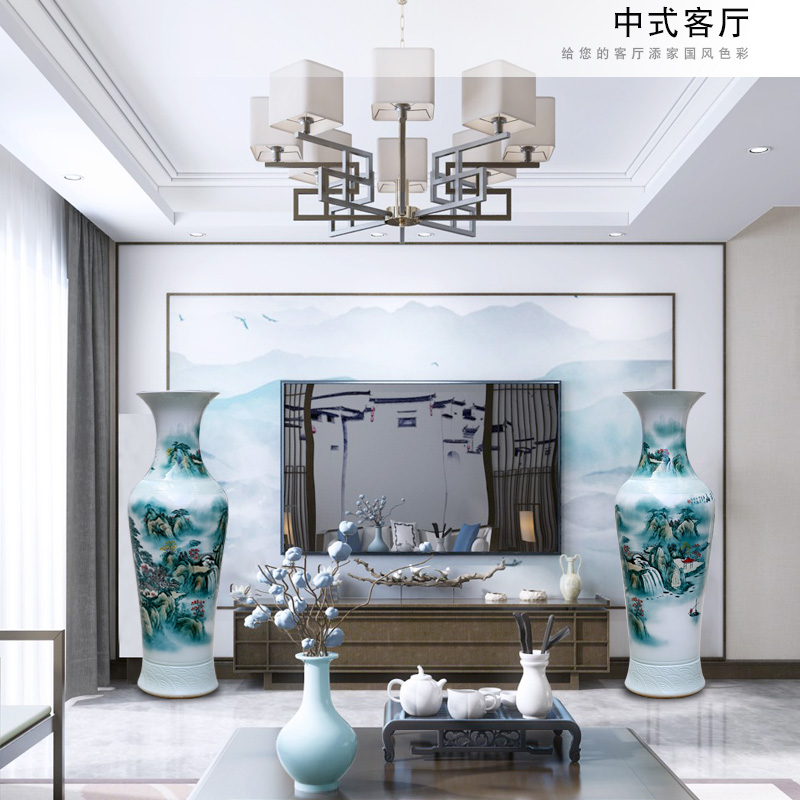 Jingdezhen ceramics hand - made splendid sunvo landing place to live in the living room TV cabinet landscape painting large vase