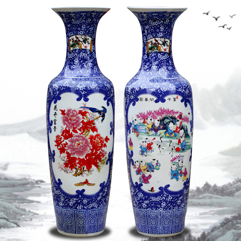 Jingdezhen ceramic vase of large sitting room adornment large furnishing articles hand - made porcelain enamel peony hotel gift