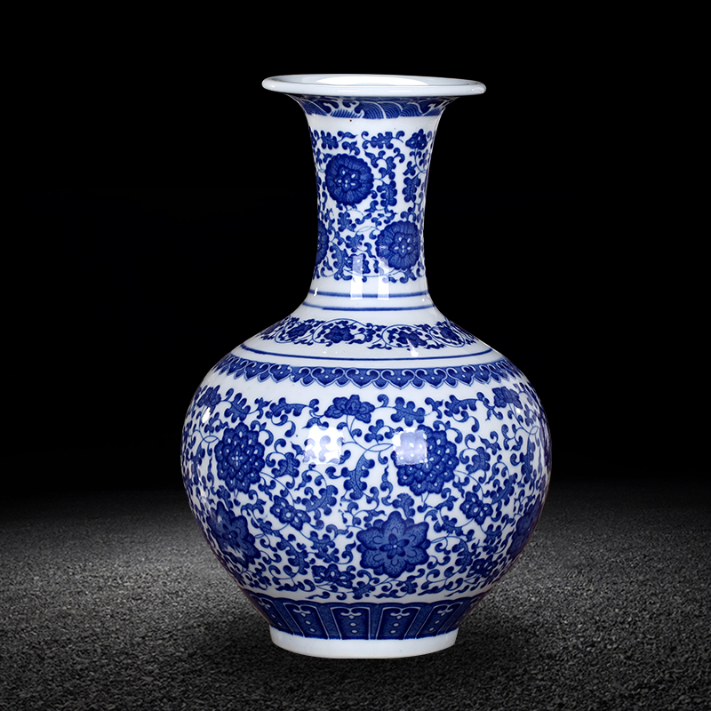 Blue and white porcelain of jingdezhen ceramics vase archaize sitting room rich ancient frame ceramic decoration of Chinese style household furnishing articles