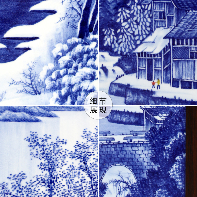 Jingdezhen blue and white living room sofa hand - made setting wall decoration painting Chinese porcelain plate painting porch hang mural metope