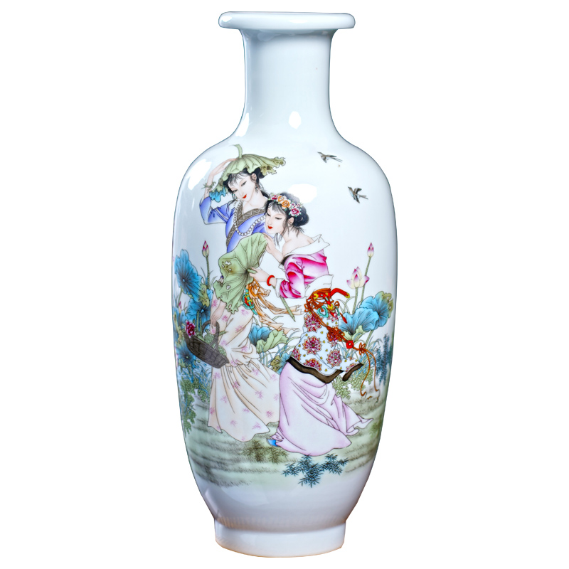 Jingdezhen ceramics hand - made beauty diagram mesa vase sitting room of Chinese style household furnishing articles rich ancient frame porch is decorated