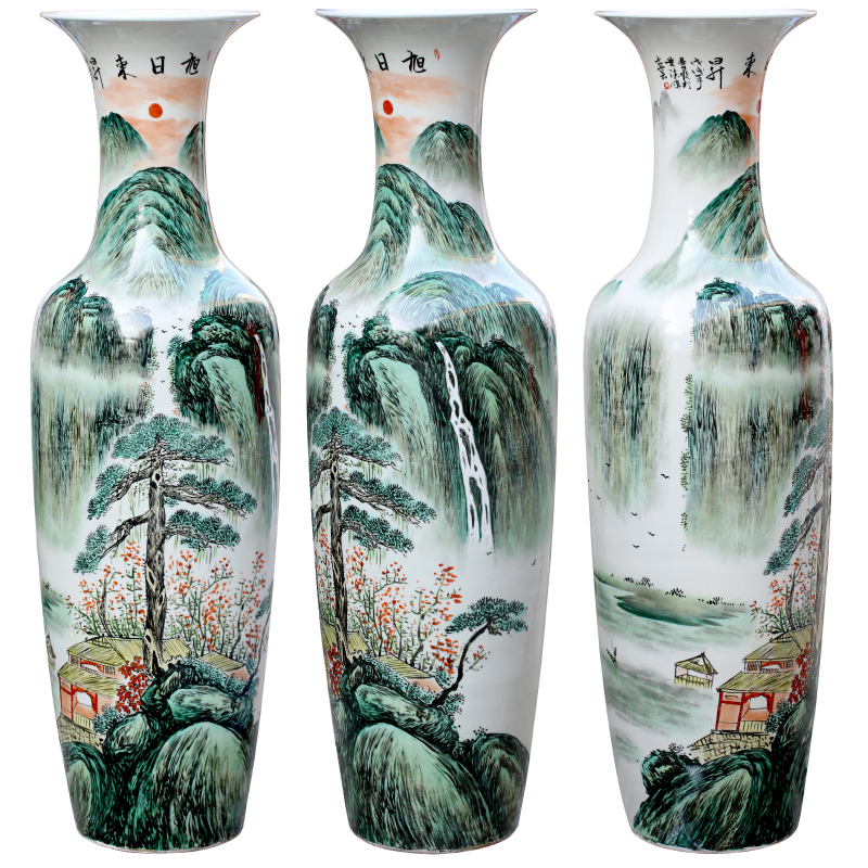 Jingdezhen ceramics hand - made scenery the sunrise, the sitting room of large vase Chinese decorative gift a large place