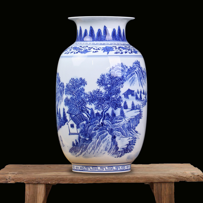 Mesa of jingdezhen blue and white porcelain painting flower vase furnishing articles study porch rich ancient frame ceramic decoration