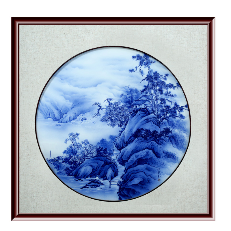 Jingdezhen blue and white porcelain painting landscape painting porcelain plate painting the sitting room adornment study modern sofa setting wall hang a picture