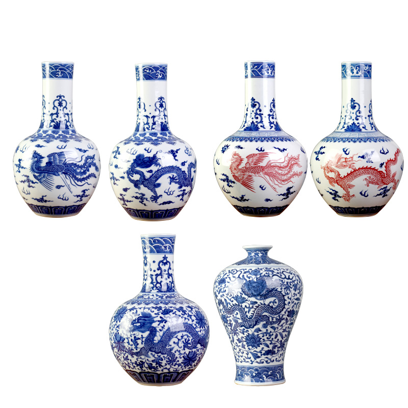 Jingdezhen blue and white porcelain hand - made mesa of dragons and phoenixes vase home sitting room place office holiday gifts