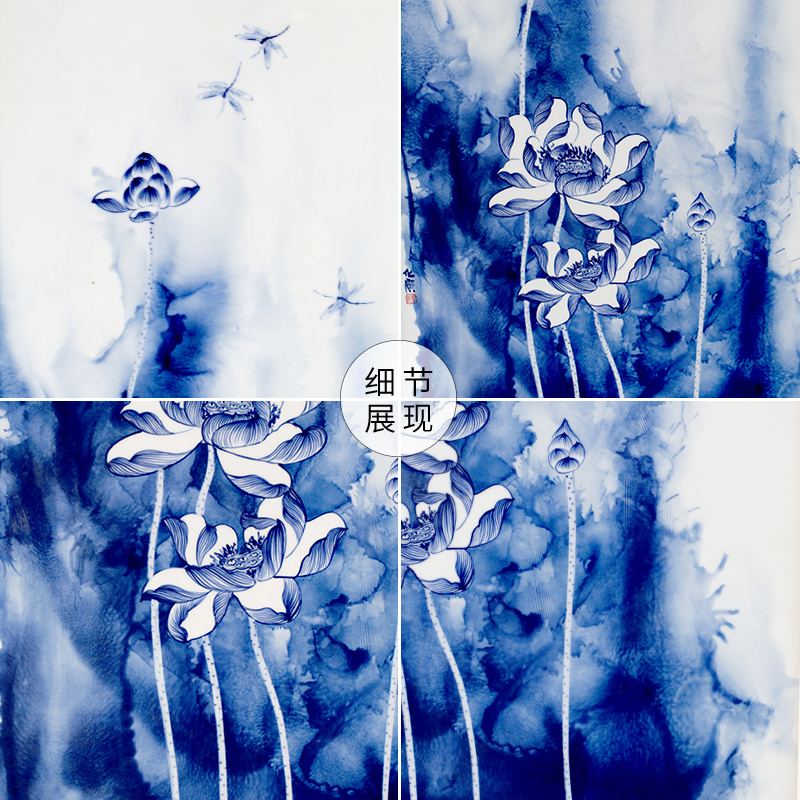 Modern home sitting room hangs a picture of jingdezhen blue and white porcelain plate painting lotus sitting room adornment bedroom wall mural furnishing articles