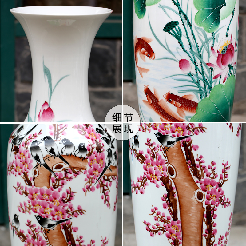 Hand draw name plum blossom put lotus 80 cm high landing big vase of porcelain of jingdezhen ceramics sitting room adornment is placed