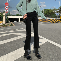 The pedestrian jeans and the autumn winter of 2022 the new high-waisted thin nine-point small black horn pants with velvet