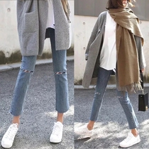 Breaking pants womens 2021 autumn new jeans loose retro pants children Spring and Autumn straight tube ankle-length pants pipe pants