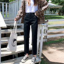 High-waisted jeans womens skinny black straight pants Korean version of small man Autumn New loose pipe pants tide