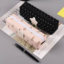 Nine years six classes Korean simple creative canvas stationery box Korean version junior high school net red cute pencil box Primary school boys and girls Small fresh multi-functional large capacity pencil bag High school pencil bag