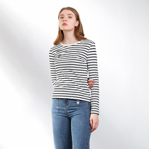 NOME new spring womens dress round collar striped jacket head long sleeve T-shirt Nets commute black and white WGBD0004