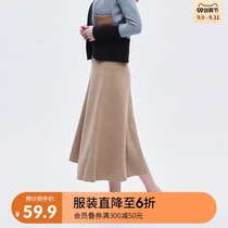 NOME womens Nomy spring new high waist solid color elastic medium long knee A- line dress Joker long skirt