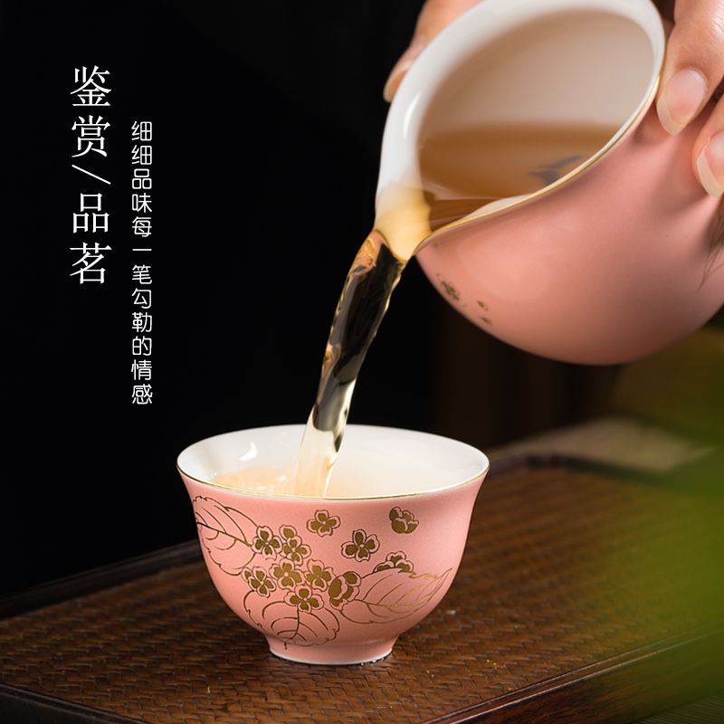 Bright tea cup set jingdezhen ceramics single master cup kung fu tea set sample tea cup pink pure hand - made of gold