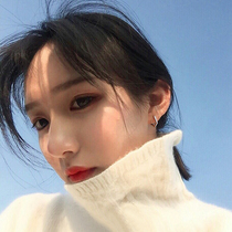 Lane South 925 sterling silver pentagonal size ear buckle Japanese and Korean simple Joker earrings cold wind Net red trend earrings