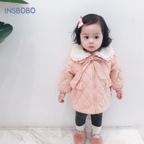 Baby cotton coat winter thickening 0-2 years old childrens cotton clothes foreign air cotton jacket baby long warm jacket winter dress women
