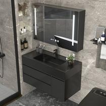 Black Color Light Extravagant Intelligent Eu Style Bath Room Cabinet Combo Toilet Mirror Cabinet Rock Integrated Wash Bench Brief modern