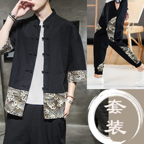 Chinese style youths splicing large-yard Tang costumes retro-style and leisure tea suit Chinese-style improved costume Chinese costume men's clothing