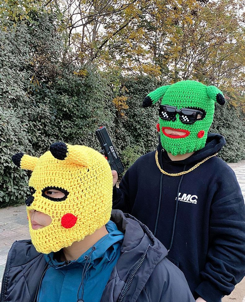 皮卡丘头套沙雕土悍匪rushb搞怪骑车防风帽保暖恶搞抖音同款头套