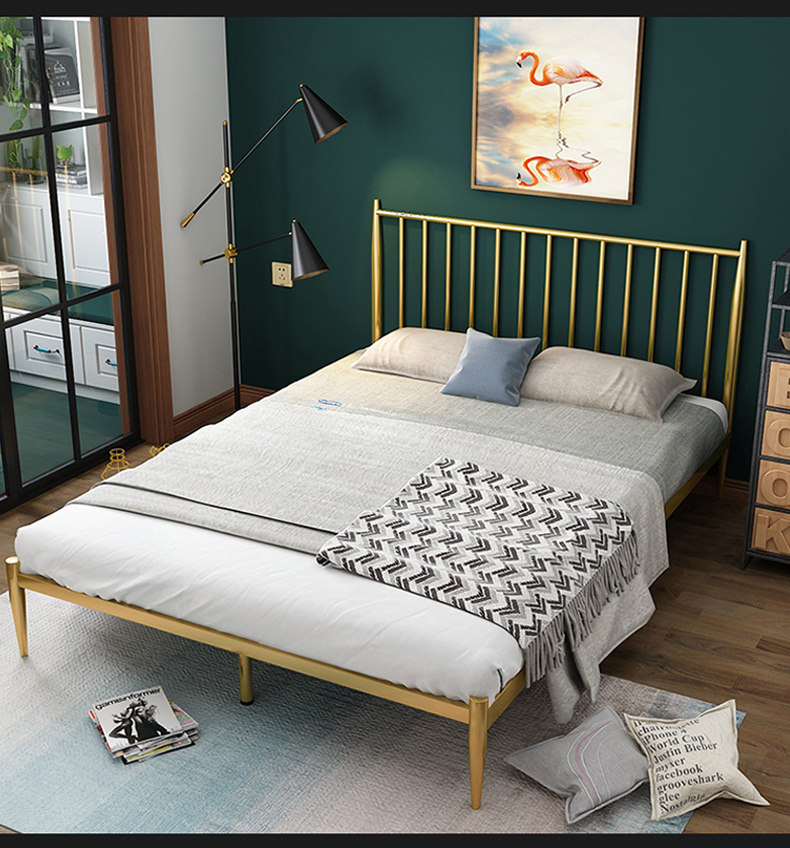北欧铁艺床ins风网红公主床排骨架床架现代简约1.8米金色单双人床