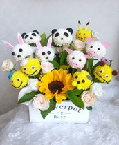 Ping Pong chrysanthemum diy material smiley face shape cartoon bag animal eye bouquet flower packaging creative flower accessories