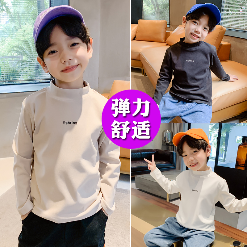 Boy Spring Loaded Semi-High Neckline Duvet Undershirt Long Sleeve Autumn Winter Inner lap children 100 hitch T-shirt plus velvet blouses spring autumn 7