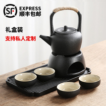Black pottery Japanese warm tea maker small tea set set home simple portable outdoor kung fu retro One Pot Four Cups