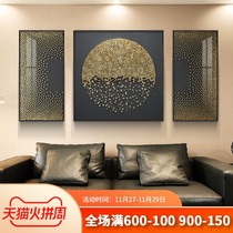 Golden perfect living room decoration painting light luxury atmosphere triple hanging painting restaurant hanging painting new Chinese sofa background wall painting