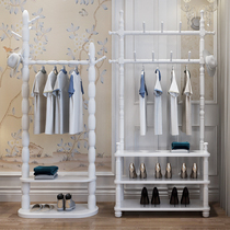European-style solid wood coat rack Floor-to-ceiling simple modern hanger Home bedroom clothes rack shelf shelf