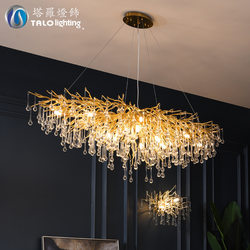 Postmodern light luxury chandelier water drop crystal lamp atmospheric Nordic lamp aluminum branch staircase living room creative chandelier