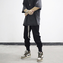 POCKET INS European and American High Street Pants Loose Sports Pants Drawing Rope Bunch PANTS LEATHER Pants Tide Card Male Summer Thin