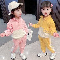 South Korean girls sportswear suit 2022 spring loaded Korean version childrens cartoon clothes female baby casual two sets