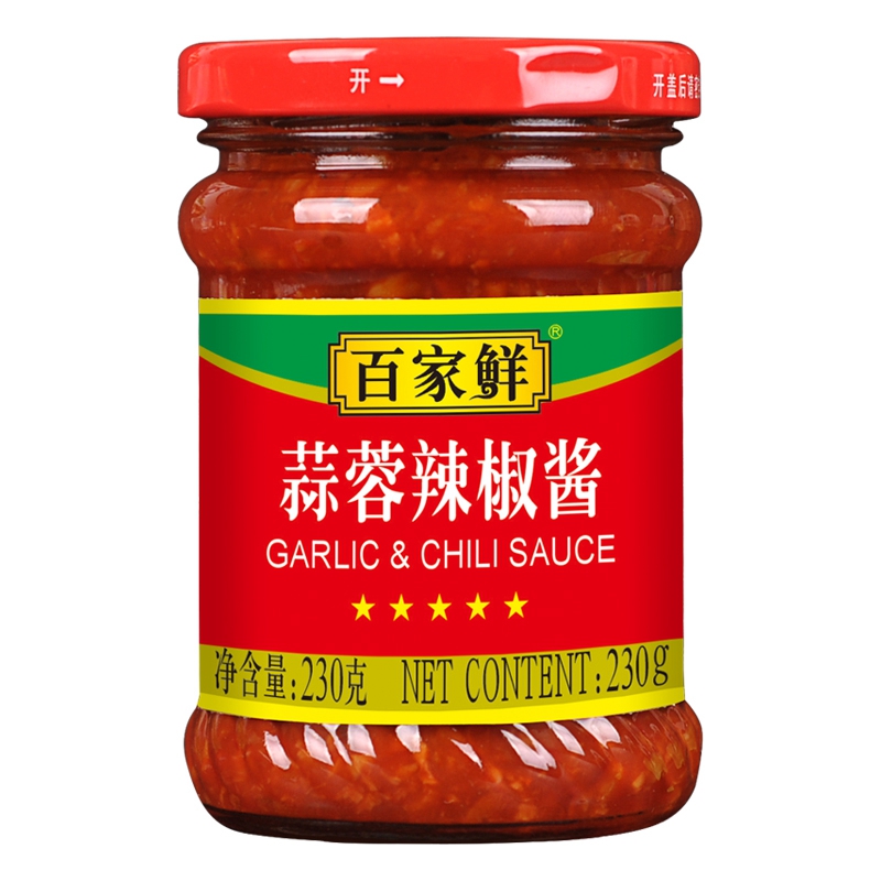 one hundred fresh garlic with chili sauce 230g, noodles with rice dressing, homemade spicy chopped chili sauce, spicy garlic, farmhouse