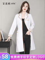 Korean version white coat of white coat beautician work clothes woman long sleeve tattoo embroidered beauty salon doctor short sleeve skin management nurse
