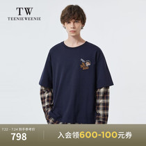 TeenieWeenie bear mens clothing 2021 autumn new fake two-piece crew neck pullover sweater fight plaid tide