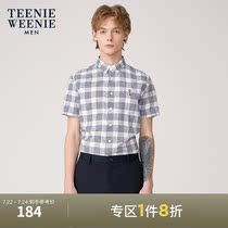 TeenieWeenie Bear mens summer Korean version of simple casual embroidery plaid lapel short-sleeved shirt tide