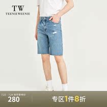 TeenieWeenie bear mens clothing 2021 summer new washed flash frayed denim shorts tide