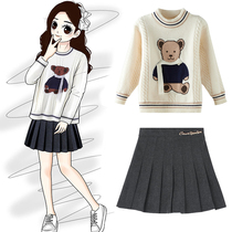 Girls Sweater Pullover Round Collar Bear Knitting Sweater base shirt Children Girl 2021 New Autumn Winter Style