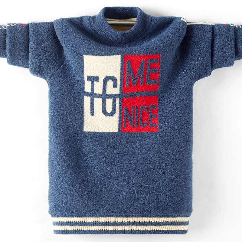 Baby sweater boy's autumn and winter style thickened with velvet 2019 new foreign sends to the bottom of the bottom of the children's sleeve to wear the spring and autumn