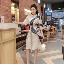 New fashion Korean temperament silk scarf lace stitching long shirt heart design feel split dress