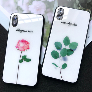 夏天小清新绿叶花朵iPhone XS MAX手机壳苹果X保护套XR玻璃壳苹果8Plus手机套7P全包外壳女6S日韩新款超薄七8