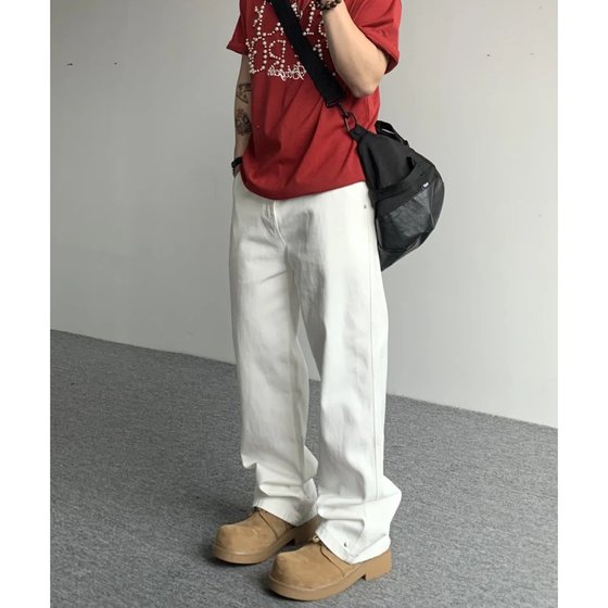 American basic white large size jeans men's trendy brand solid color straight wide-leg pants high street loose floor trousers
American basic white large size jeans men's trendy brand solid color straight wide-leg pants high street loose floor trousers
