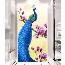 Wallpaper applique Self-adhesive Hallway Aisle aisle Vertical Version Wall Applique bas-relief Xuan Decorative Fresco Peacock Minima Chinese Wallpaper