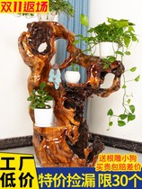 Root-carved flower frame solid wood root chamber natural wood simple atmospheric upscale hall floor to the root art of Bogu shelf