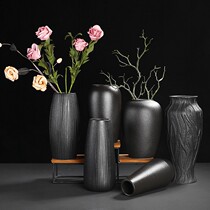 Black retro ceramic vase simple swing piece of high-end household jewelry dry flower hydro-cultured vase