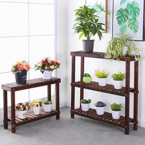 Anti-corrosion wood flower rack Multi-layer indoor carbonized solid wood balcony living room shelf Outdoor courtyard wooden flower pot rack